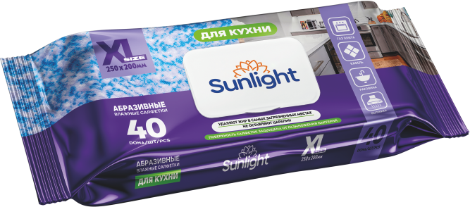 Абразивные влажные салфетки SUNLIGHT для уборки кухни 40 шт