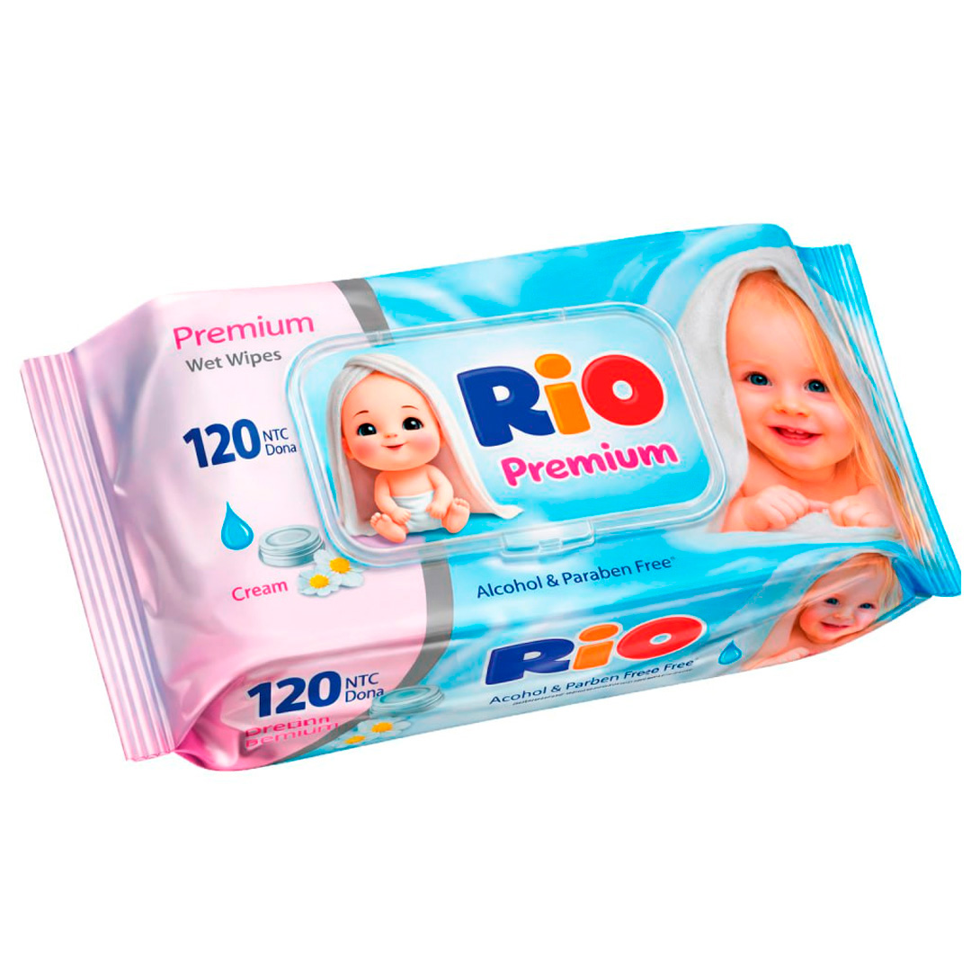 Детские влажные салфетки RIO Premium с кремом 120 шт