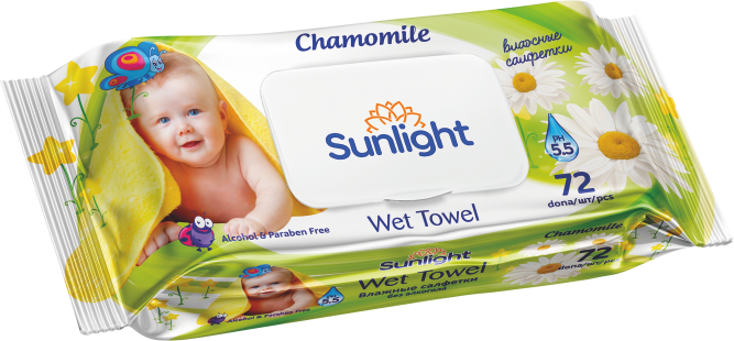 Детские влажные салфетки SUNLIGHT Chamomile  72 шт