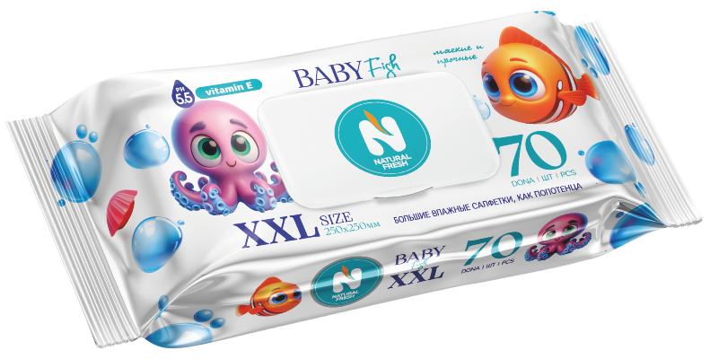 Влажные полотенца NATURAL FRESH детские "Черепашка" 25х25 XXL 70 шт