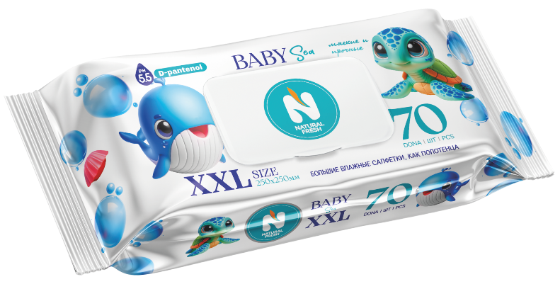 Влажные полотенца NATURAL FRESH детские "Осьминог" 25х25 XXL 70 шт