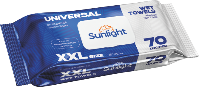 Влажные полотенца SUNLIGHT Universal XXL 25х25см, 70 шт
