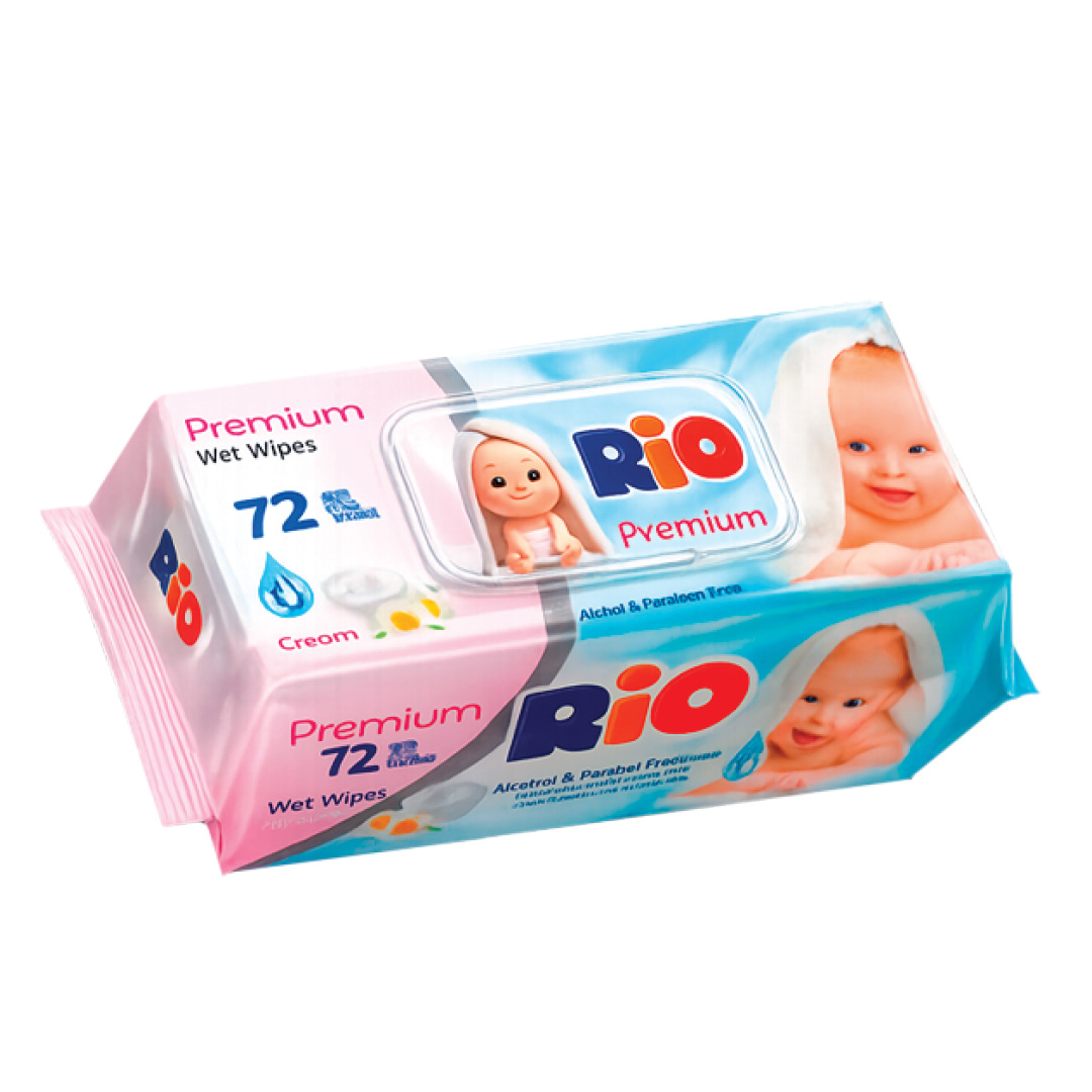 Влажные салфетки детские RIO Premium с кремом 72 шт