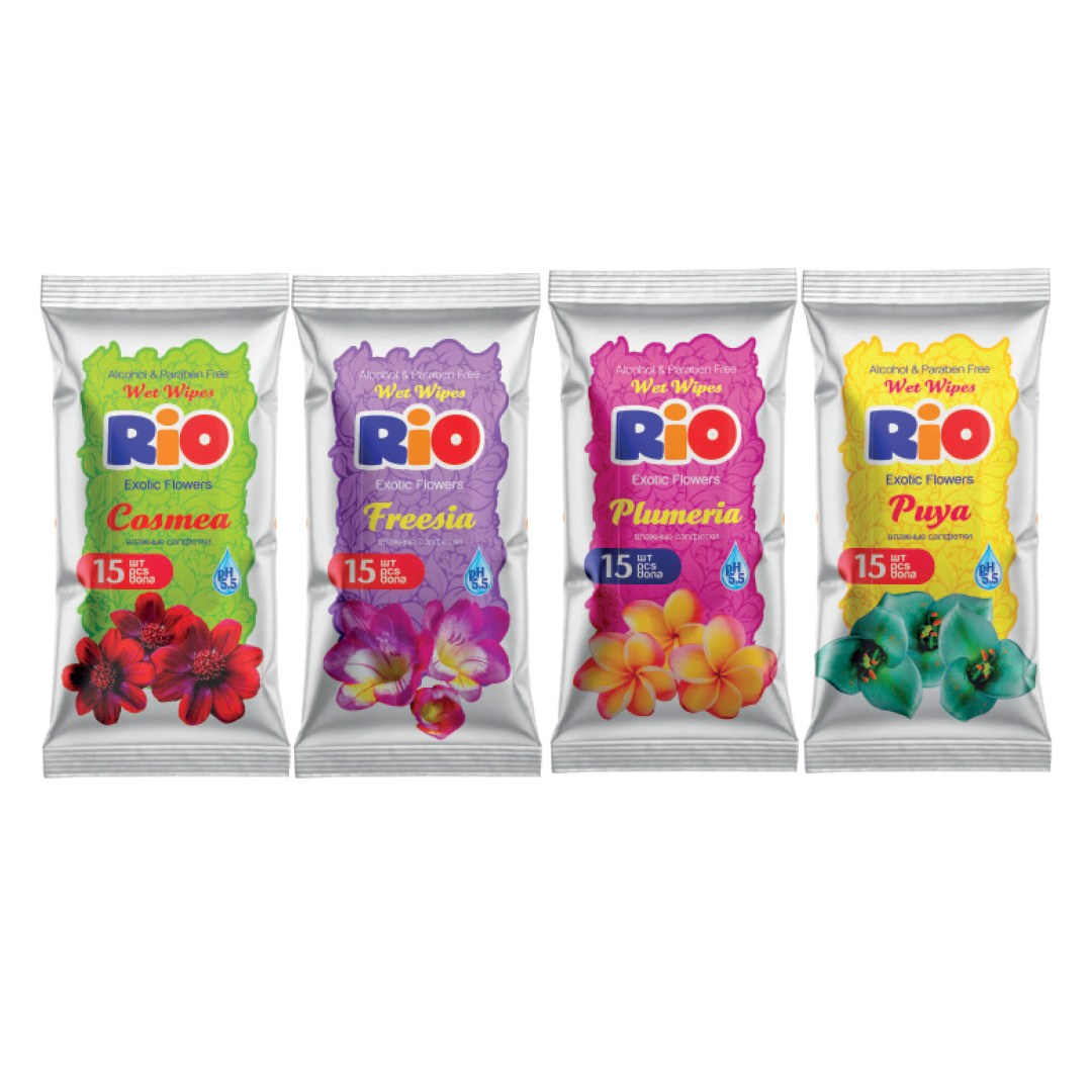 Влажные салфетки RIO Цветы, 15 шт