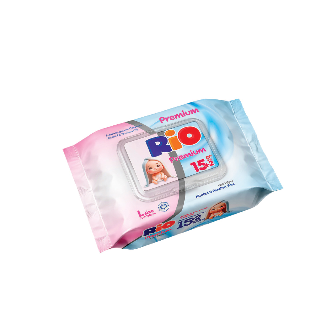 Влажные салфетки RIO XL Baby Premium с кремом 17шт