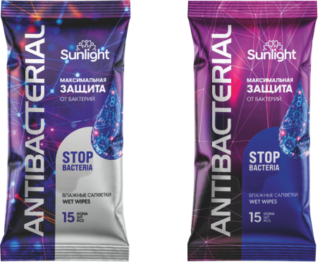 Влажные салфетки SUNLIGHT 15 шт Antibacterial