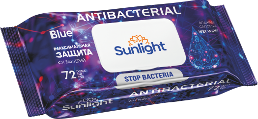 Влажные салфетки SUNLIGHT Antibacterial, Violet/Blue, 72 шт