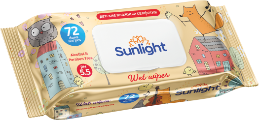 Влажные салфетки SUNLIGHT Standard Лиса 72 шт