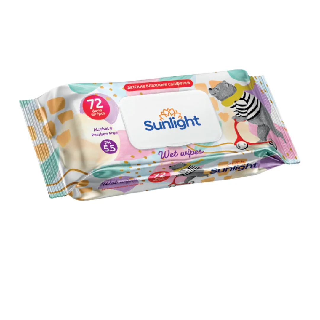 Влажные салфетки SUNLIGHT Standart Мишка 72шт